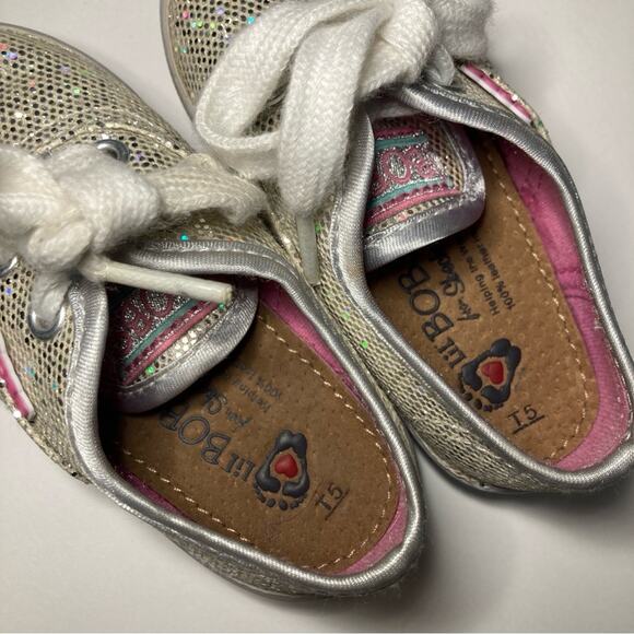 BOBS from Skechers Lil Bob’s Silver Sparkly Sequin Lace Up Sneakers Shoes - Picture 4 of 8